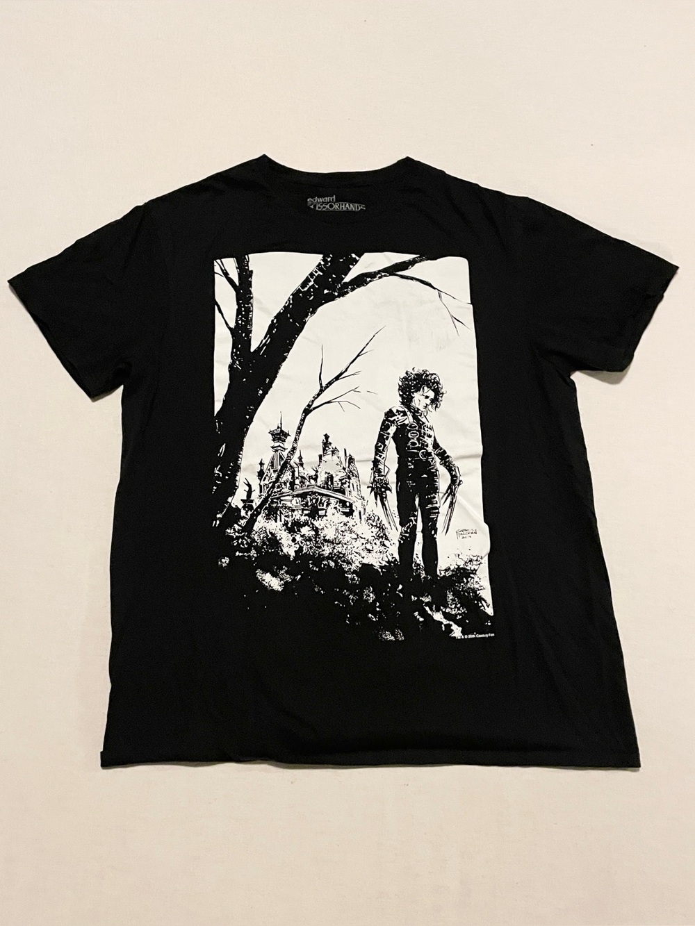 Edward Scissorhands Graphic Tee Mens Large Black Tim Burton Movie Poster Shirt